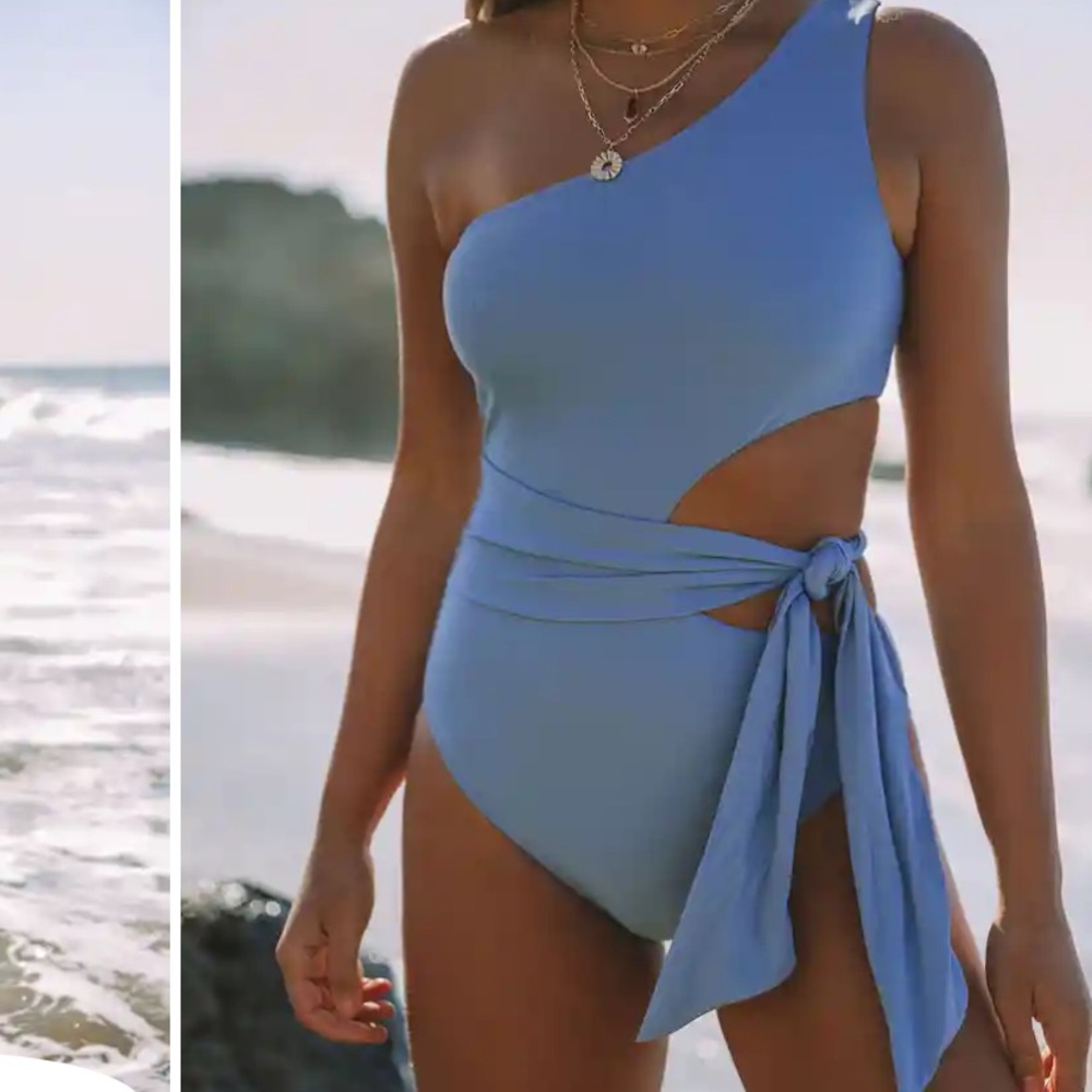 Blue One Shoulder One-Piece Swimsuit